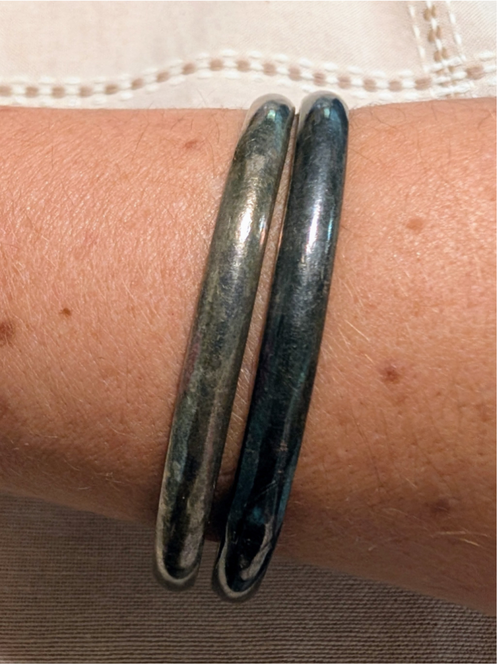 Vintage Mexico 925 Sterling Silver Bangle Bracelet Pair Set 40g Handmade Stacks